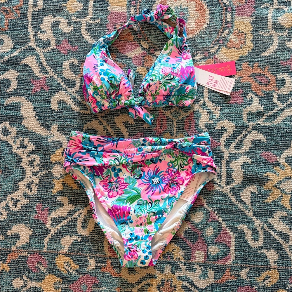 Lilly Pulitzer Floral Halter Bikini - Pink & Turquoise